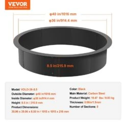 Fire Pit Ring Round 40 In. Outer 36 In. Inner Steel Liner DIY Campfire Firepit For Outdoor Camping, Bonfires -Vevor black vevor wood burning fire pits yxhh36inch157guflv0 76 1000