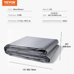 12 Ft. X 20 Ft. Heavy Duty Tarp 10 Mil Polyethylene Tarp Cover Tear UV And Temperature Resistant Silver/Brown -Vevor blue vevor canopy parts fsbwynzpepe12qhorv0 76 1000