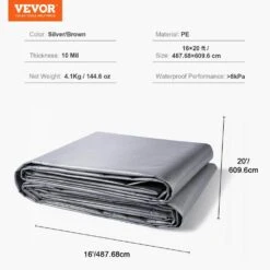 16 Ft. X 20 Ft. Heavy Duty Tarp 10 Mil Polyethylene Tarp Cover Tear UV And Temperature Resistant Silver/Brown -Vevor blue vevor canopy parts fsbwynzpepe16b52pv0 76 1000