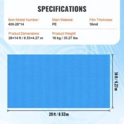 Solar Pool Cover, 28 X 14 Ft Rectangle Solar Blanket For Pools, Inground Above Ground Swimming Pool Solar Cover -Vevor blue vevor solar pool covers tynjrycmjx288gwvpv0 76 1000