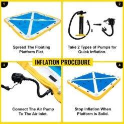 Inflatable Floating Dock 8 X 8 Ft. Inflatable Dock Platform With Electric Air Pump Inflatable Swim Platform 5-6 People -Vevor blues yellows white vevor pool floats ft8x8qb0000000001v1 44 1000