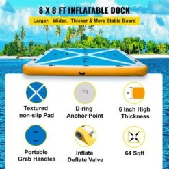 Inflatable Floating Dock 8 X 8 Ft. Inflatable Dock Platform With Electric Air Pump Inflatable Swim Platform 5-6 People -Vevor blues yellows white vevor pool floats ft8x8qb0000000001v1 4f 1000