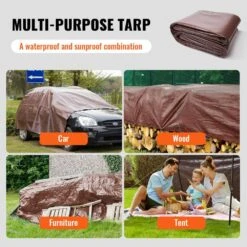 12 Ft. X 20 Ft. Heavy-Duty Tarp 16 Mil Polyethylene Tarp Cover Tear UV And Temperature Resistant Brown -Vevor brown vevor canopy parts fsbzspepe1220y47jv0 fa 1000