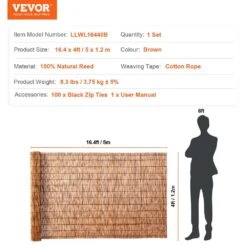 Reed Fence Backyard Landscaping Privacy Blind Fencing Screen 16.4 Ft. X 4 Ft., Decorative Fence For Backyard Garden -Vevor brown vevor garden fencing lwwl1jt164ft7s9r7v0 76 1000