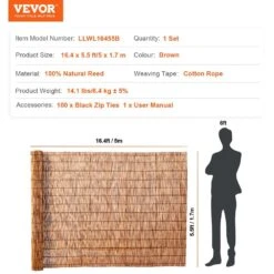 Natural Reed Fencing 5.5 Ft. X 16.4 Ft. Reed Screen Curtain Balcony Reed Fence Roll Backyard Patio Brown Power Source -Vevor brown vevor garden fencing lwwl1jt164ftwa559v0 76 1000