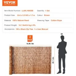 Natural Reed Fencing, 4 Ft. X 16.4 Ft., 2-Pack Reed Screen Curtain Balcony Reed Fence Roll Power Source -Vevor brown vevor garden fencing lwwl2jt164fthuji5v0 76 1000