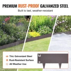 Steel Landscape Edging Steel Garden Edging Borders 0.59 In. W X 39 In. L X 3 In. H Strips Hammer-In Edging Brown -Vevor brown vevor metal edging cppz3inch162ambzev0 4f 1000