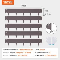 Steel Landscape Edging Steel Garden Edging Borders 0.59 In. W X 39 In. L X 3 In. H Strips Hammer-In Edging Brown -Vevor brown vevor metal edging cppz3inch162ambzev0 76 1000