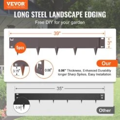 Steel Landscape Edging Steel Garden Edging Borders 0.59 In. W X 39 In. L X 3 In. H Strips Hammer-In Edging Brown -Vevor brown vevor metal edging cppz3inch162ambzev0 c3 1000