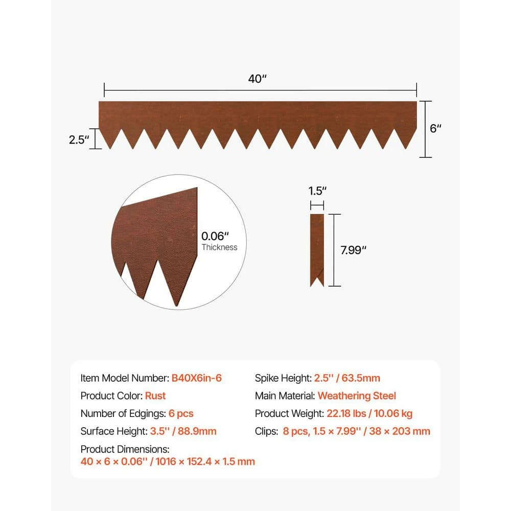 Steel Landscape Edging 6-Packs 40 X 6 X 0.06 In. Weather-Resistant & Pre-Rust Metal Landscape Brown Edging Garden Edging 9 Steel Landscape Edging 6-Packs 40 X 6 X 0.06 In. Weather-Resistant & Pre-Rust Metal Landscape Brown Edging Garden Edging - Image 7