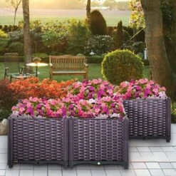 Plastic Raised Garden Bed Set Of 4 Planter Grow Box 14.5 In. H Self-Watering Elevated Raised Planter Boxes, Purple -Vevor brown vevor raised planter boxes slzzctjg137cmzsgnv0 31 1000