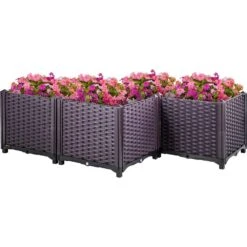Plastic Raised Garden Bed Set Of 4 Planter Grow Box 14.5 In. H Self-Watering Elevated Raised Planter Boxes, Purple