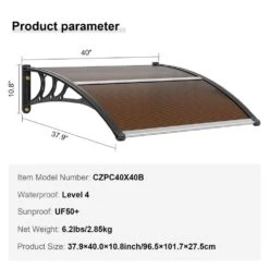 Window Door Awning Canopy 40 In. X 40 In. UPF 50+ Polycarbonate Entry Door Outdoor Window Awning Door Overhang Awning -Vevor brown vevor shade cloths mczypyczs4040a515v0 76 1000