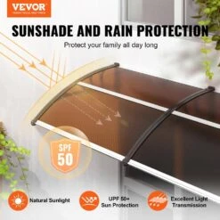 Window Door Awning Canopy 40 In. X 40 In. UPF 50+ Polycarbonate Entry Door Outdoor Window Awning Door Overhang Awning -Vevor brown vevor shade cloths mczypyczs4040a515v0 c3 1000