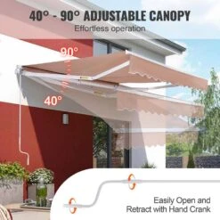 Manual Retractable Awning 13 Ft. X 8 Ft. Outdoor Patio Awning Retractable Sun Shade Water-Resistant Polyester -Vevor brown vevor shade cloths ssszypkqsqbsr0we6v0 0801 1f 1000