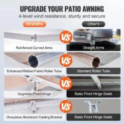 Manual Retractable Awning 13 Ft. X 8 Ft. Outdoor Patio Awning Retractable Sun Shade Water-Resistant Polyester -Vevor brown vevor shade cloths ssszypkqsqbsr0we6v0 0801 4f 1000