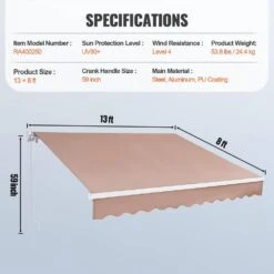 Manual Retractable Awning 13 Ft. X 8 Ft. Outdoor Patio Awning Retractable Sun Shade Water-Resistant Polyester -Vevor brown vevor shade cloths ssszypkqsqbsr0we6v0 0801 76 1000