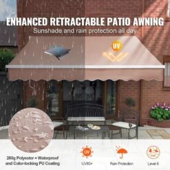 Manual Retractable Awning 13 Ft. X 8 Ft. Outdoor Patio Awning Retractable Sun Shade Water-Resistant Polyester -Vevor brown vevor shade cloths ssszypkqsqbsr0we6v0 0801 c3 1000