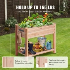 Raised Garden Bed 33.9 In. X 18.1 In. X 30 In. Wooden Planter Box With Hooks On The Side Outdoor Planting Boxes -Vevor burlywood vevor raised planter boxes gjsm864676cm1a23mv0 1f 1000