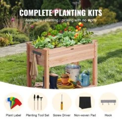Raised Garden Bed 33.9 In. X 18.1 In. X 30 In. Wooden Planter Box With Hooks On The Side Outdoor Planting Boxes -Vevor burlywood vevor raised planter boxes gjsm864676cm1a23mv0 4f 1000