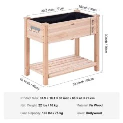 Raised Garden Bed 33.9 In. X 18.1 In. X 30 In. Wooden Planter Box With Hooks On The Side Outdoor Planting Boxes -Vevor burlywood vevor raised planter boxes gjsm864676cm1a23mv0 76 1000