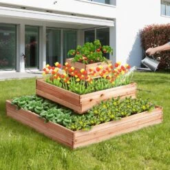 Raised Garden Bed 3.7 Ft. X 3.7 Ft. X 1.7 Ft. Wooden Planter Box With Open Base Outdoor Planting Boxes -Vevor burlywood vevor raised planter boxes ld11311351cm1pkzav0 31 1000