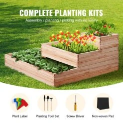 Raised Garden Bed 3.7 Ft. X 3.7 Ft. X 1.7 Ft. Wooden Planter Box With Open Base Outdoor Planting Boxes -Vevor burlywood vevor raised planter boxes ld11311351cm1pkzav0 4f 1000