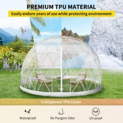 Garden Dome 12 Ft. X 12 Ft. X 7.2 Ft. PVC Antifreeze Film Geodesic Dome With Door And Windows For Sunbubble, Clear -Vevor clear vevor canopy tents xkzp12ft000000001v0 4f 1000