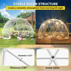 Garden Dome 12 Ft. X 12 Ft. X 7.2 Ft. PVC Antifreeze Film Geodesic Dome With Door And Windows For Sunbubble, Clear -Vevor clear vevor canopy tents xkzp12ft000000001v0 fa 1000