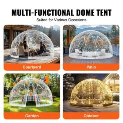 Garden Dome Bubble Tent 9.5 Ft. X 9.5 Ft. X 5.8 Ft. PVC Screen Igloo Geodesic Dome With Led Light Strings, Clear -Vevor clear vevor canopy tents xkzp9 5ft00000001v0 44 1000