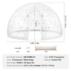 Garden Dome Bubble Tent 9.5 Ft. X 9.5 Ft. X 5.8 Ft. PVC Screen Igloo Geodesic Dome With Led Light Strings, Clear -Vevor clear vevor canopy tents xkzp9 5ft00000001v0 76 1000