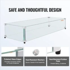 Glass Wind Guard For Rectangular Fire Pit Table 31 X 12.5 X 6.5 In. X 0.31 In. Thick Sturdy Tempered Glass Panel W/Feet -Vevor clear vevor fire pit covers and accessories fx30 511 56inmohvv0 44 1000