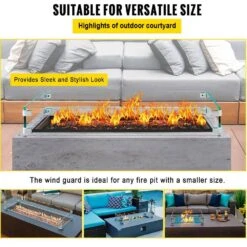 35.5 In. X 11.5 In. X 6 In. Fire Pit Wind Guard Rectangular Glass Shield 0.3 In. Thick Clear Tempered Glass Flame Guard -Vevor clear vevor fire pit covers and accessories fx35 511 56infnj5v0 1f 1000