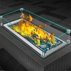 35.5 In. X 11.5 In. X 6 In. Fire Pit Wind Guard Rectangular Glass Shield 0.3 In. Thick Clear Tempered Glass Flame Guard -Vevor clear vevor fire pit covers and accessories fx35 511 56infnj5v0 31 1000