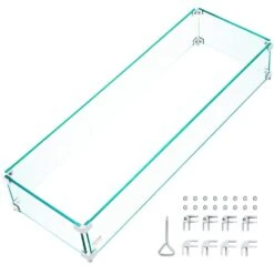 35.5 In. X 11.5 In. X 6 In. Fire Pit Wind Guard Rectangular Glass Shield 0.3 In. Thick Clear Tempered Glass Flame Guard