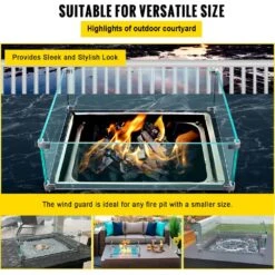 Fire Pit Wind Guard 14 X 14 X 6 In. Glass Wind Guard Rectangular Glass Shield 0.3 In. Thick Fire Table For Propane,Gas 13 Fire Pit Wind Guard 14 X 14 X 6 In. Glass Wind Guard Rectangular Glass Shield 0.3 In. Thick Fire Table For Propane,Gas -Vevor clear vevor fire pit covers and accessories fxffbb14146ina0cav0 1f 1000