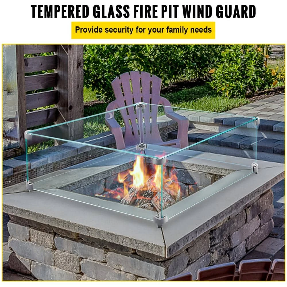 Fire Pit Wind Guard 14 X 14 X 6 In. Glass Wind Guard Rectangular Glass Shield 0.3 In. Thick Fire Table For Propane,Gas 4 Fire Pit Wind Guard 14 X 14 X 6 In. Glass Wind Guard Rectangular Glass Shield 0.3 In. Thick Fire Table For Propane,Gas - Image 2
