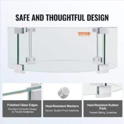 Fire Pit Wind Guard 17 X 17 X 6 In. Glass Flame Guard 0.25 In. Thick Glass Shield With Aluminum Alloy Feet Fire Table -Vevor clear vevor fire pit covers and accessories yxblffbyc1760eg1yv0 44 1000