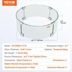 Fire Pit Wind Guard 17 X 17 X 6 In. Glass Flame Guard 0.25 In. Thick Glass Shield With Aluminum Alloy Feet Fire Table -Vevor clear vevor fire pit covers and accessories yxblffbyc1760eg1yv0 76 1000