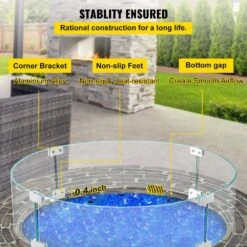 Fire Pit Wind Guard 24 X 24 X 6 In. Clear Tempered Glass Flame Guard 0.25 In.Thickness Round Glass Shield With Feet -Vevor clear vevor fire pit covers and accessories yxblffbyc246629sfv0 44 1000