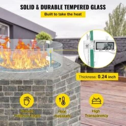 Fire Pit Wind Guard 24 X 24 X 6 In. Clear Tempered Glass Flame Guard 0.25 In.Thickness Round Glass Shield With Feet -Vevor clear vevor fire pit covers and accessories yxblffbyc246629sfv0 4f 1000