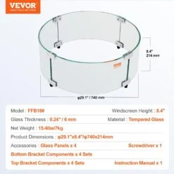 Fire Pit Wind Guard 29 X 8 In. Round Glass Flame Shield 0.24 In. Thick Fire Table Accessory Clear Tempered Glass Guard -Vevor clear vevor fire pit covers and accessories yxblffbyc296yxwc3v0 76 1000