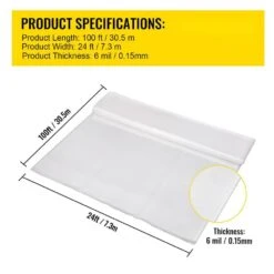 Greenhouse Film 24 Ft. X 100 Ft. Greenhouse Plastic Sheeting 6 Mil Thickness UV Proof Clear Polyethylene Cover -Vevor clear vevor plant tree covers tmwsm24ft100fs1kwv0 76 1000