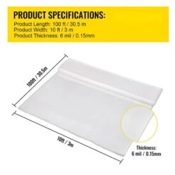 Greenhouse Film 10 Ft. X 100 Ft. Suncover Greenhouse 6 Mil Thickness UV Proof Farm Plastic Supply For Agriculture -Vevor clear vevor plant tree covers wstm101006milt1isv0 76 1000
