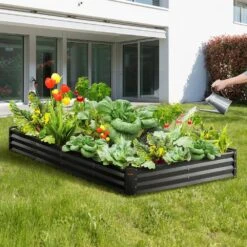 8 Ft. X 4 Ft. X 1 Ft. Galvanized Metal Outdoor Garden Bed With Safe Edging Planter Raised Box, Raised Garden Beds Kit -Vevor dark gray raised planter boxes ldsjszzctsh94c4eqv0 31 1000