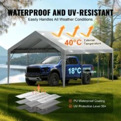 Carport Replacement Canopy Cover 12 Ft. X 20 Ft., Garage Top Tent Shelter Tarp Heavy-Duty Waterproof -Vevor gray vevor canopy parts ckpb12x20fth7x9qgv0 4f 1000