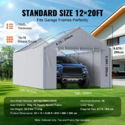 Carport Replacement Canopy Cover Side Wall 12 X 20 Ft. Garage Tent Shelter Tarp Heavy-Duty Waterproof And UV Protected -Vevor gray vevor canopy parts ckpb12x20fthj9ulev0 1f 1000