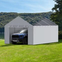 Carport Replacement Canopy Cover Side Wall 12 X 20 Ft. Garage Tent Shelter Tarp Heavy-Duty Waterproof And UV Protected -Vevor gray vevor canopy parts ckpb12x20fthj9ulev0 31 1000