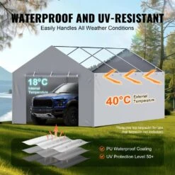 Carport Replacement Canopy Cover Side Wall 12 X 20 Ft. Garage Tent Shelter Tarp Heavy-Duty Waterproof And UV Protected -Vevor gray vevor canopy parts ckpb12x20fthj9ulev0 4f 1000