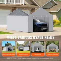 Carport Replacement Canopy Cover Side Wall 12 X 20 Ft. Garage Tent Shelter Tarp Heavy-Duty Waterproof And UV Protected -Vevor gray vevor canopy parts ckpb12x20fthj9ulev0 76 1000